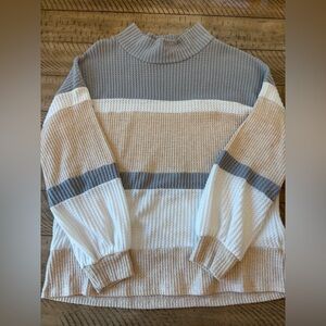 BKE Ribbed Knit Turtleneck Sweater - Gray and Cream